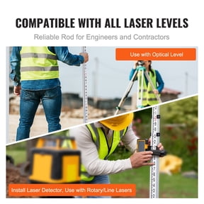 Aluminum Grade Rod, 9-Feet/10ths 3 Sections Telescopic Measuring Rod,Double-Sided Scale 1/10ft Leveling Rod Stick,Aluminum Alloy Survey Rod with Bubble Level&Carrying Bag for Houses,Walls,Floors