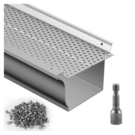 Aluminum Gutter Guard 5 Inch, 13 PCS 52 ft Gutter Leaf Filter, 0.157'' Hole DIY Gutter Cover for Home Protection