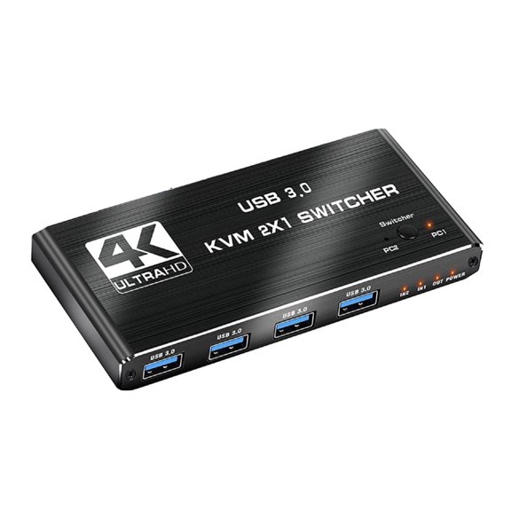 Aluminum HDMI USB KVM Switch 4K/60Hz, 2 Computers Sharing, USB 3.0 Hub for Printer Keyboard Mouse for Office and Home Use