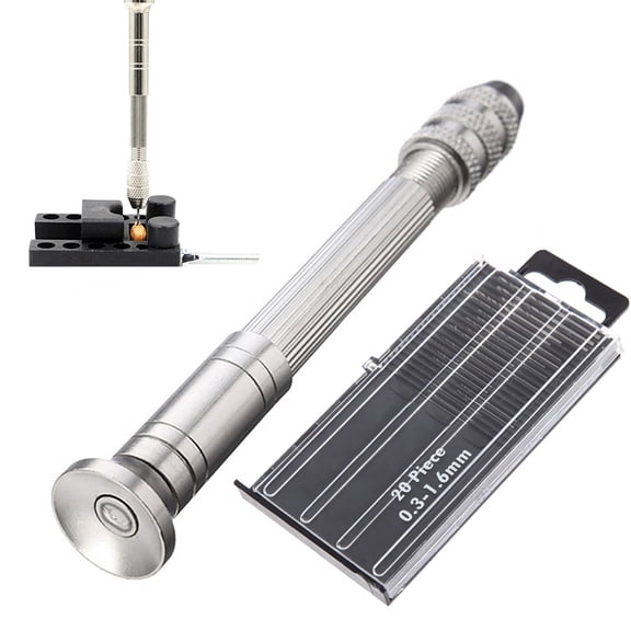 Aluminum Hand Drill with 20 Drill Bits for Model Making Woodworking Plastic Rubber Drilling and Accurate DIY Use