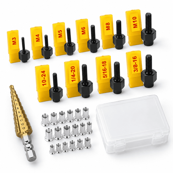 Aluminum Hand Rivet Nut Tool Kit with SAE and Metric Fasteners