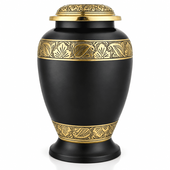 Aluminum Handcrafted Urn - Elegant Keepsake Holder for Adult Human Ashes (Black & Gold)