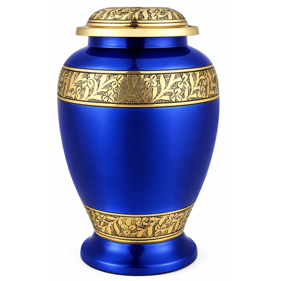 Aluminum Handcrafted Urn - Elegant Keepsake Holder for Adult Human Ashes (Gold & Royal Blue)