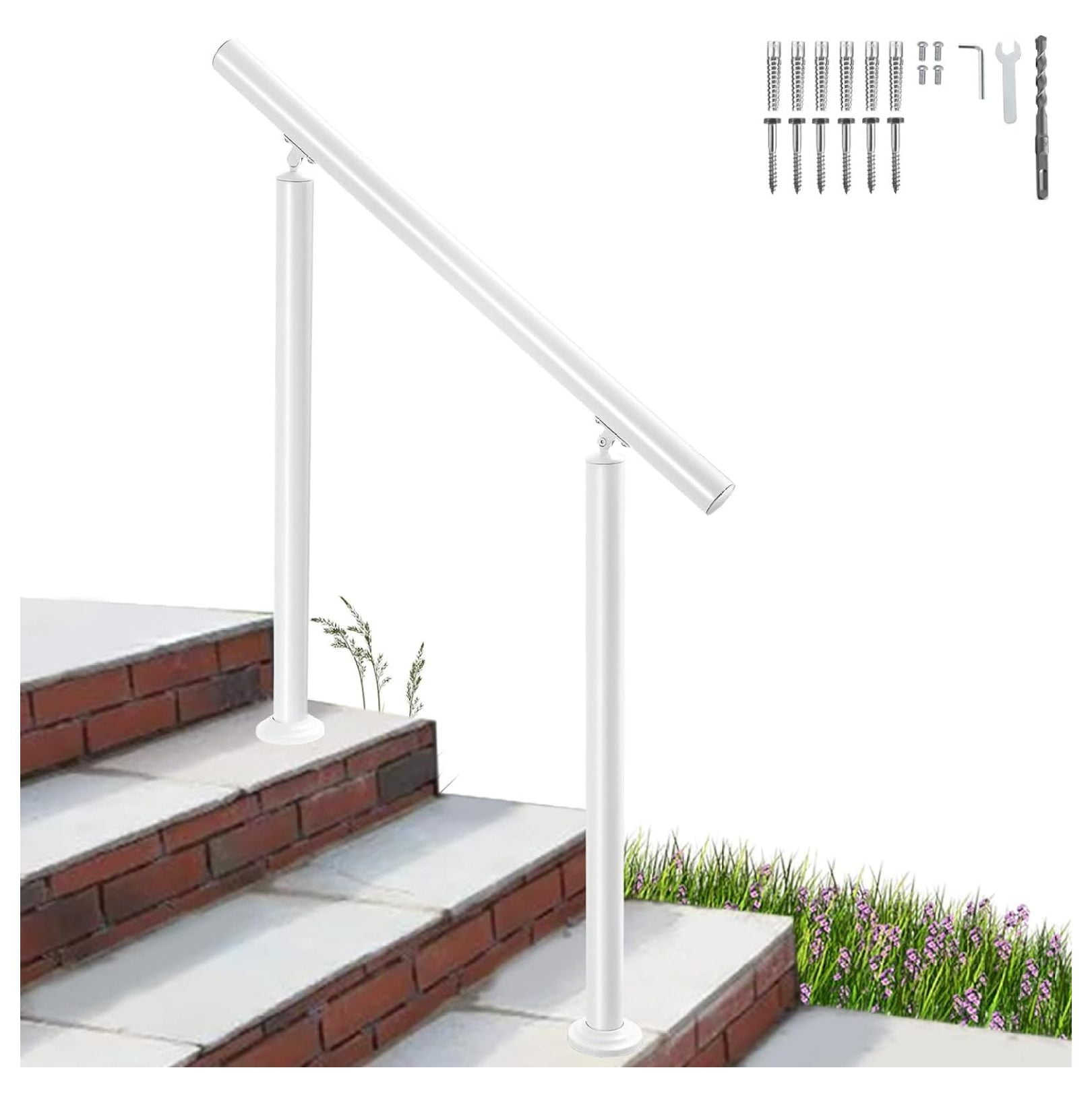 Aluminum Handrails for Outdoor Steps 13 Step Metal Porch Railings with Unique Design, Wrought