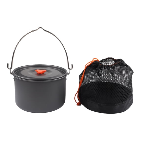 Aluminum Hanging Pot 4L for Camping - Lightweight Non- Outdoor Cooking Pot with Hard Anodized Fast Heating, for Camp Stoves(Orange lid)