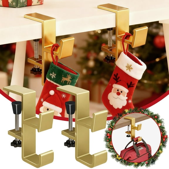 Aluminum Headphone Hanger Stand - Dual Hook Desk Mount for Gaming Headsets, Black & Gold