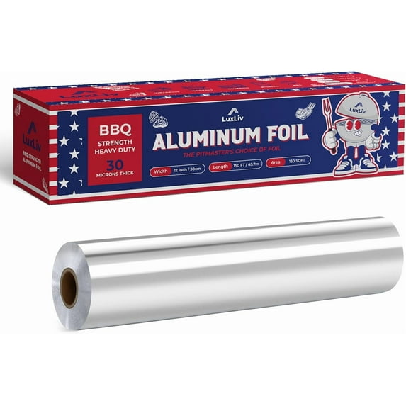 Aluminum Heavy Duty 30 Micron Tin Foil Roll – 12 inch wide x150ft ft Length,150 sq ft – BBQ Grade & Extra Thick, Strong Enough for Food Service Industry with cutter -