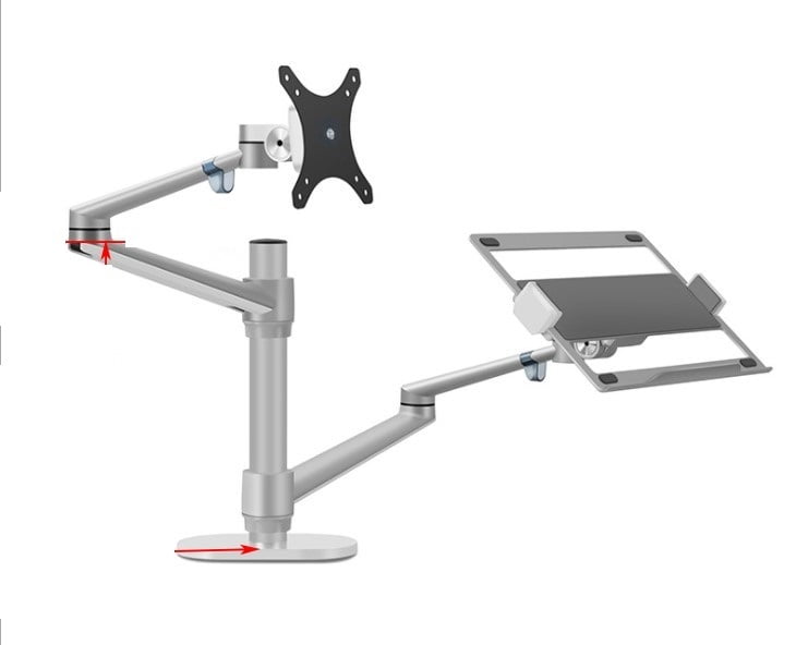 Aluminum Height Adjustable Desktop Dual Arm 17-32 Inch Monitor Holder+12-17 Inch Laptop Holder Stand Full Motion Mount Arm ,Easy Setup