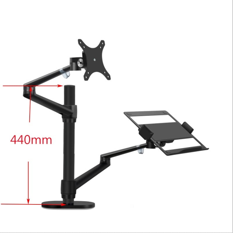 Aluminum Height Adjustable Desktop Dual Arm 17-32 Inch Monitor Holder+12-17 Inch Laptop Holder Stand Full Motion Mount Arm ,Easy Setup