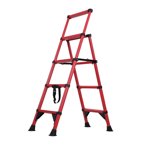 Aluminum Herringbone Ladder 4 Step, 330 lbs Capacity Folding Step Stool with Handrail, Anti-Slip Wide Pedals, Air Cushion for Home Garage