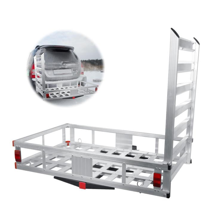 Aluminum Hitch Cargo Carrier 50 x 29.5 x 9 inch, Aluminum Receiver Hitch Cargo Rack with 42'' Loading Ramp, for Cars Trucks Vehicles