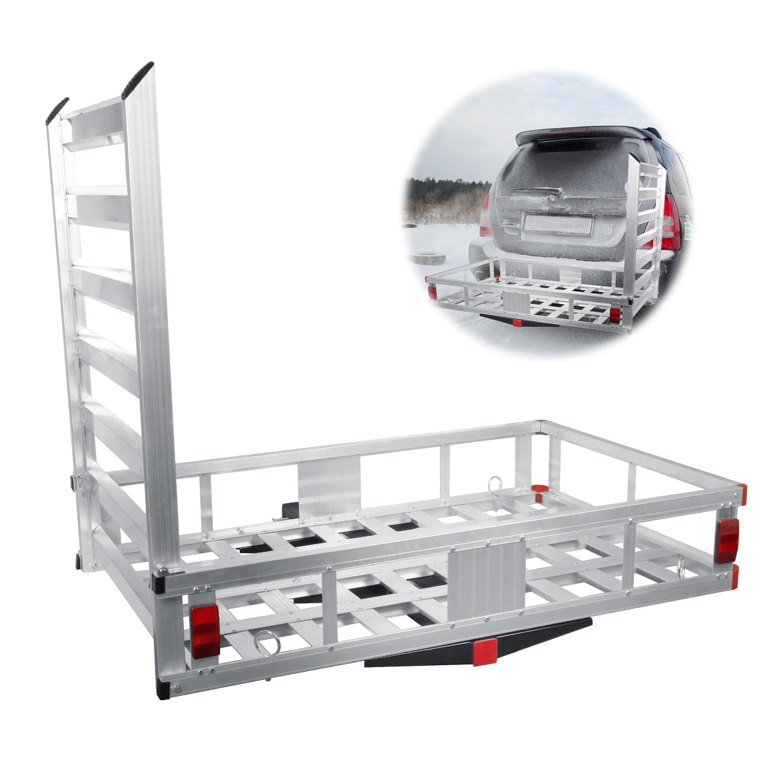 Aluminum Hitch Cargo Carrier, Mobility Scooter Carrier, Anodized Trailer Hitch Rack Basket, 6 Reflectors, 750 LBS for Pickups, Sedans, Camping