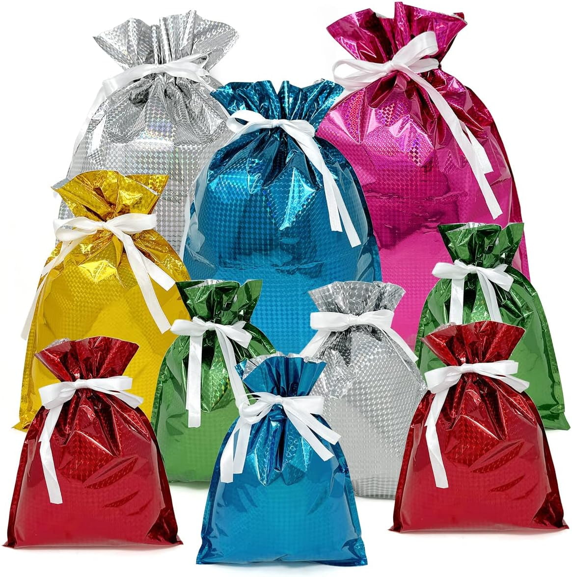 Vibrant Holographic Aluminum Foil Drawstring Gift Bags Set