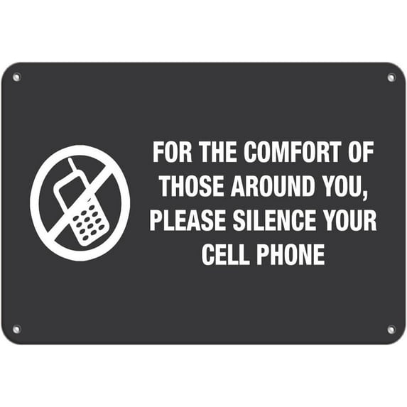 Aluminum Horizontal Metal Sign Multiple Sizes For Comfort of Around, Please Silence Cell Phone B Black Business All over Weatherproof Street Signage 10x7Inches