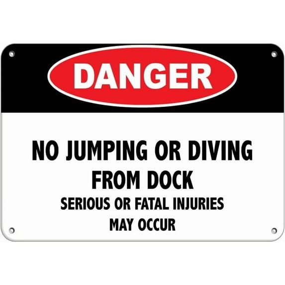 Aluminum Horizontal Metal Sign Multiple Sizes Danger No Jumping Diving Serious Injuries May Occur White Campground Rules Half Way Border Weatherproof Street Signage 10x7Inches