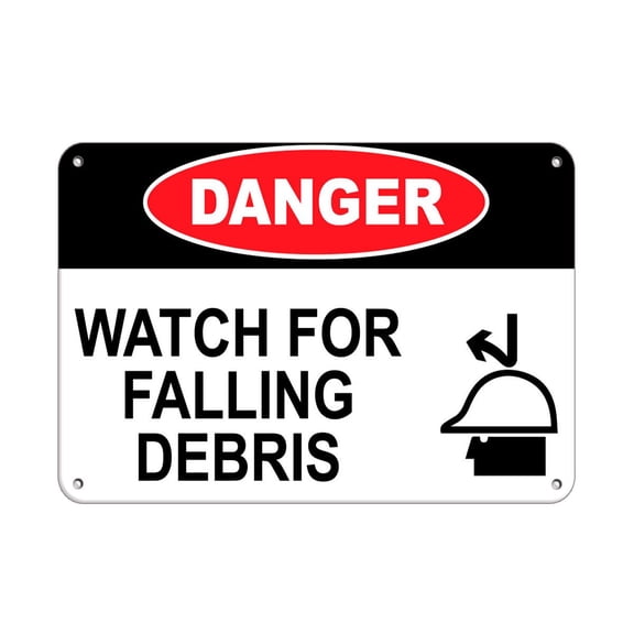 Aluminum Horizontal Metal Sign Multiple Sizes Danger Watch for Falling Debris Construction Black Safety Half Way Border Weatherproof Street Signage 12x8 Inches