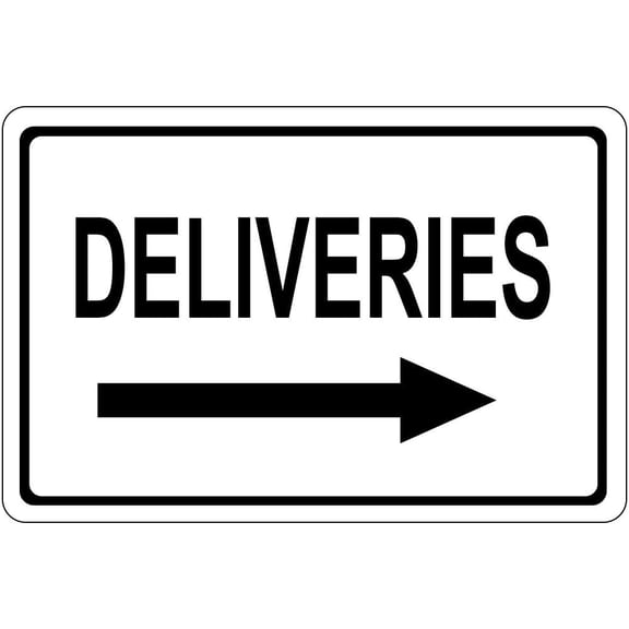 Aluminum Horizontal Metal Sign Multiple Sizes Deliveries with Right Arrow OSHA Black Shipping and Receiving Border Weatherproof Street Signage 24x18Inches
