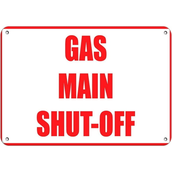 Aluminum Horizontal Metal Sign Multiple Sizes Gas Main Shut Off Hazard Emergency White Shutoff Valve with Border Weatherproof Street Signage 10x7Inches