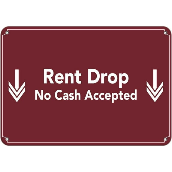 Aluminum Horizontal Metal Sign Multiple Sizes Rent Drop No Cash Accepted D Feature Department Red Business with Border Weatherproof Street Signage 10x7Inches