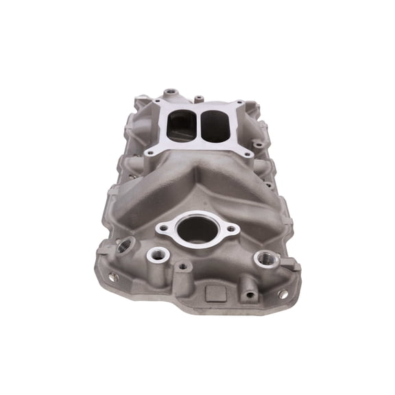 Aluminum Intake Manifold, Dual Plane, Hi-Rise for 1957-1986 Chevy SB Satin
