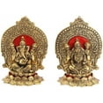 thumbnail image 1 of Aluminum Lakshmi/Laxmi Ganesh Idols Seated On Lotus With Beautiful Carving Around (Approx. 6.25 Inch), Decorative Statue, 1 of 2