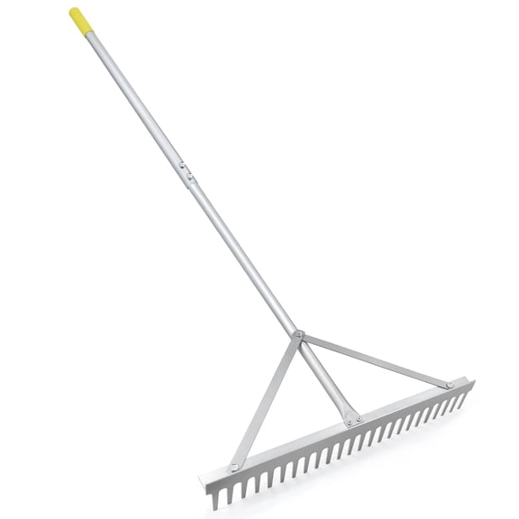 Aluminum Landscape Rake 24 Tines 68" Handle 24" Width For Lawn And Beach Care