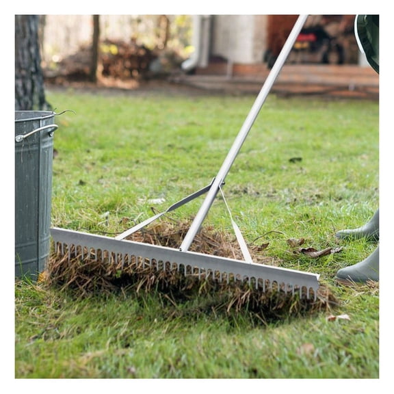 Aluminum Landscape Rake - 36 Inch Wide Garden Rake with 68 Inch Long Handle, Heavy Duty Metal Leaf Rake for Yard Clean Up, Leveling Soil, Spreading Gravel