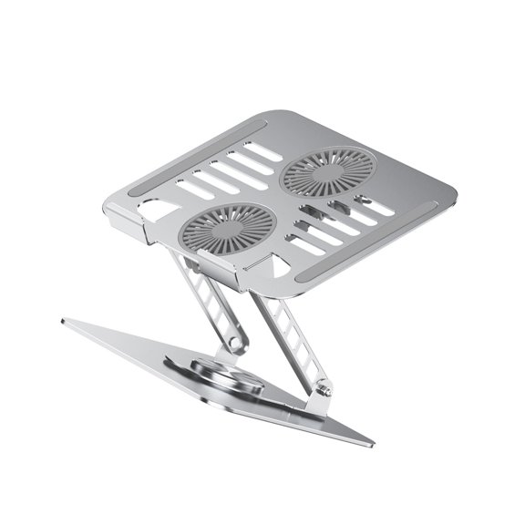 Aluminum Laptop Cooling Stand For 17.3Inch Computers With Double Fan Adjustables Height And AntiSlip Base