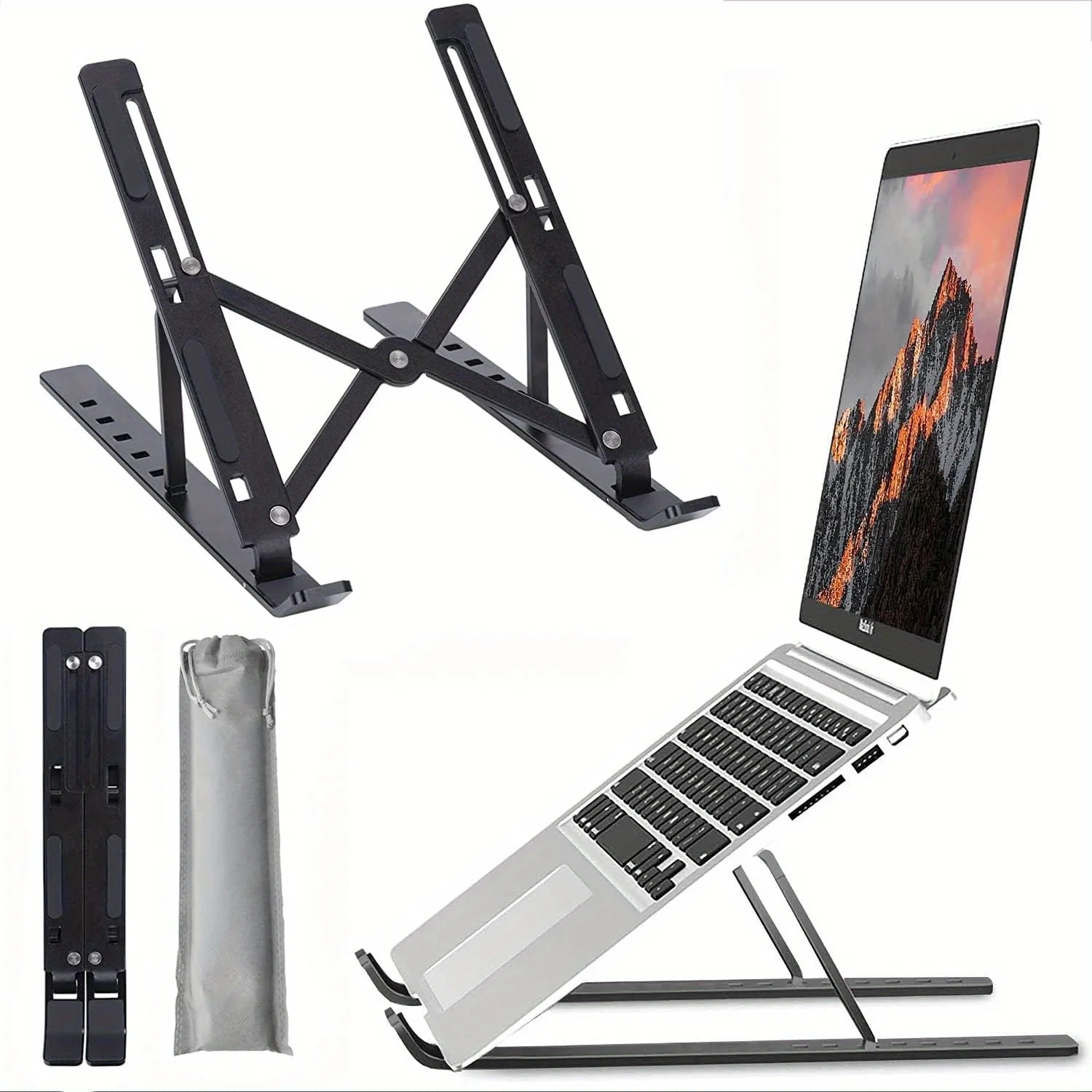 Aluminum Laptop Stand Adjustable 6-Level Foldable Laptop Holder Portable with Ventilation for 8-16 Inch Laptops