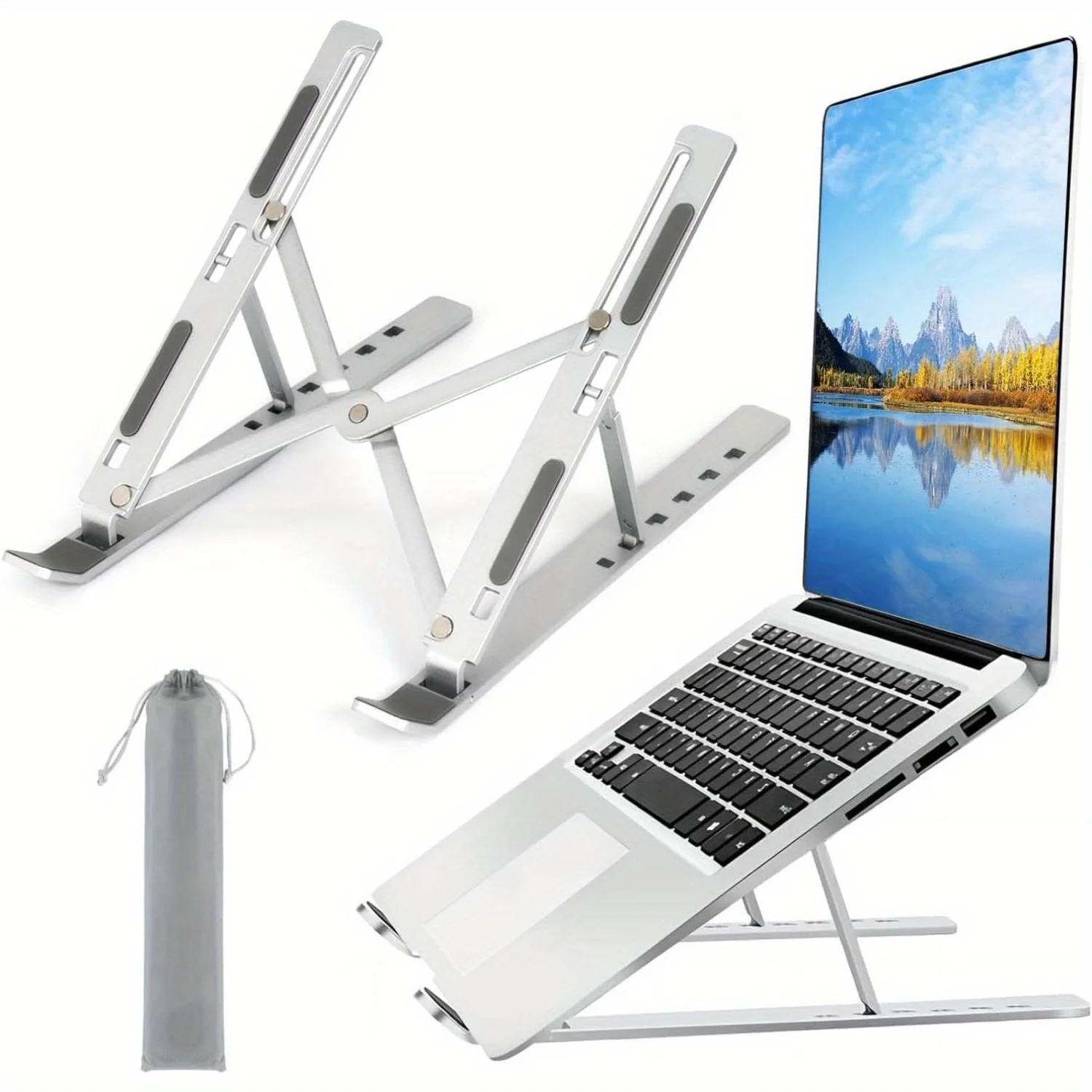 Aluminum Laptop Stand Adjustable 6-Level Foldable Laptop Holder Portable with Ventilation for 8-16 Inch Laptops