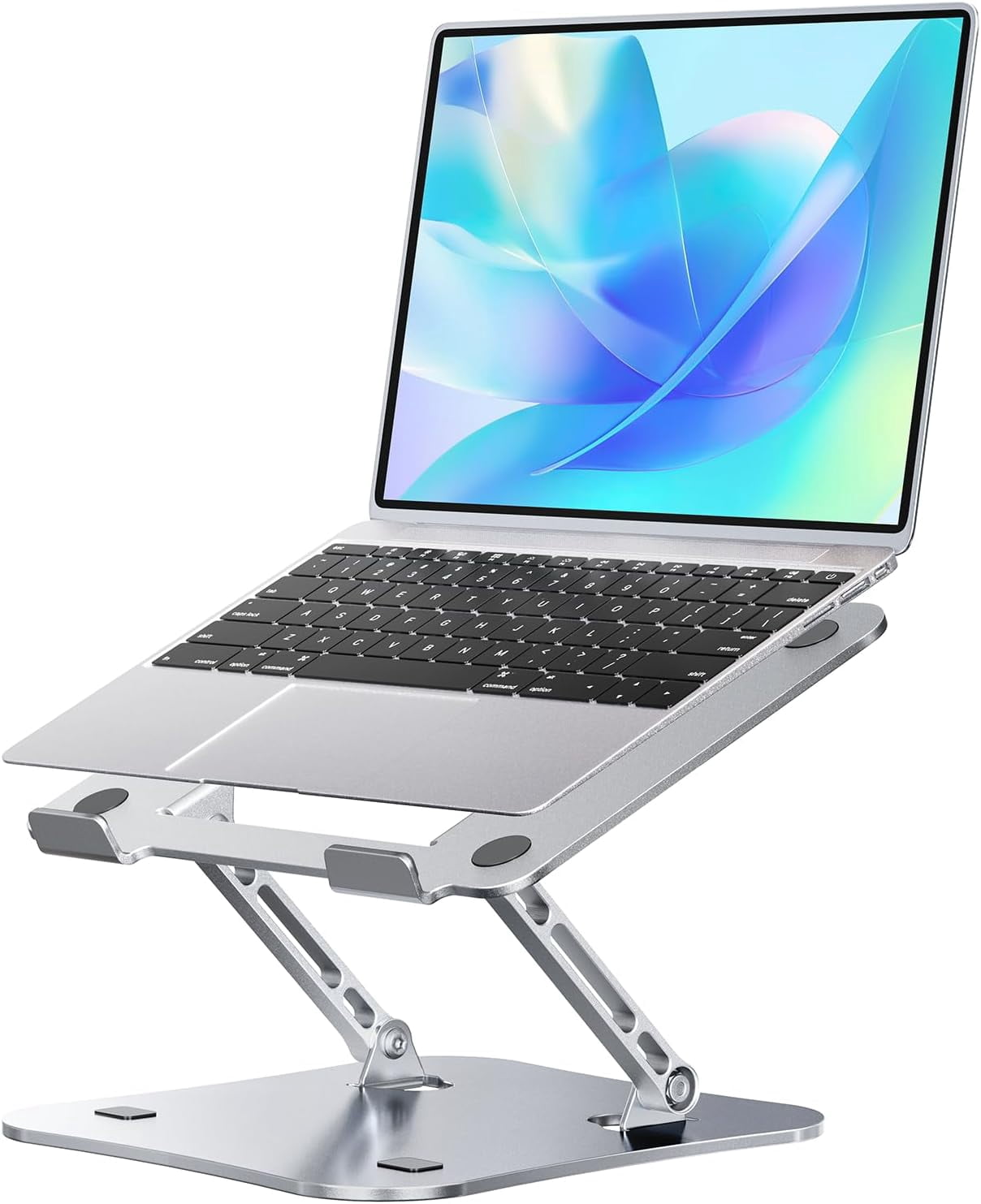Aluminum Laptop Stand for Desk, Foldable and Portable Riser, Adjustable Notebook Stand, Ventilated Cooling Bracket, Ergonomic Computer 11-17 inch Notebooks, Silver