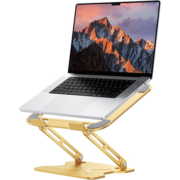 Aluminum Laptop Stand, Laptop Stand for Desk, Adjustable Height Ergonomic Computer Stands Compatible with MacBook Air, Pro, Dell, HP, Lenovo More, All 10-16'' Notebooks Laptops, Classic Grey
