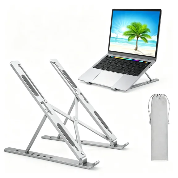 Aluminum Laptop Stand for Desk, Foldable Adjustable Laptop Riser with 6 Angles for 9-15.6 Inch Devices