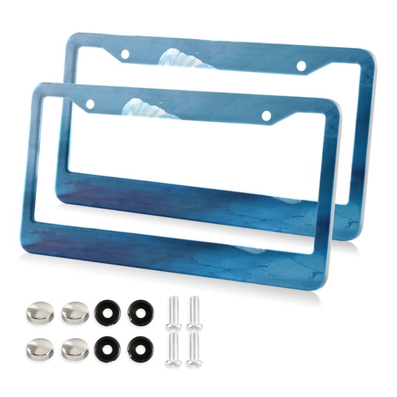 Aluminum License Plate Frame 2 Pack Car Exterior Accessory Car Tag Holder for Front Rear Plates Cars Decor Abstract Blue and White Butterfly