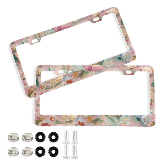Aluminum License Plate Frame 2 Pack Car Exterior Accessory Car Tag Holder for Front Rear Plates Cars Decor Abstract Pink Floral Pattern