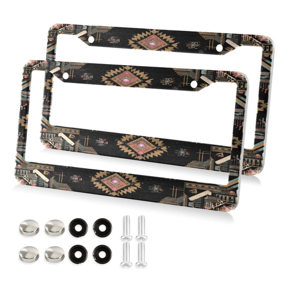 Aluminum License Plate Frame 2 Pack Car Exterior Accessory Car Tag Holder for Front Rear Plates Cars Decor Abstract Shapes Pattern