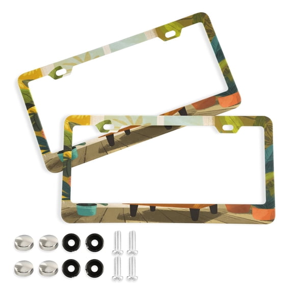 Aluminum License Plate Frame 2 Pack Car Exterior Accessory Car Tag Holder for Front Rear Plates Cars Decor Black Cat Lounging