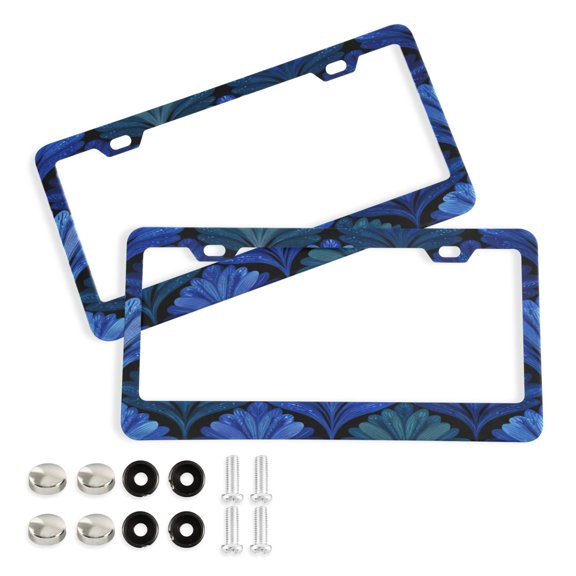 Aluminum License Plate Frame 2 Pack Car Exterior Accessory Car Tag Holder for Front Rear Plates Cars Decor Blue Batik Leaves Pattern
