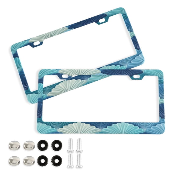 Aluminum License Plate Frame 2 Pack Car Exterior Accessory Car Tag Holder for Front Rear Plates Cars Decor Blue Fan-shaped Shapes