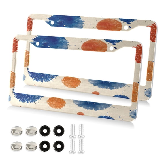 Aluminum License Plate Frame 2 Pack Car Exterior Accessory Car Tag Holder for Front Rear Plates Cars Decor Blue Splashes Artistic Pattern