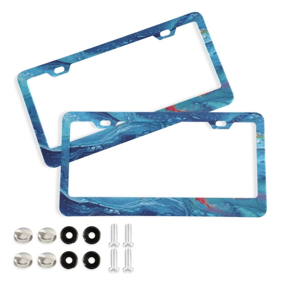Aluminum License Plate Frame 2 Pack Car Exterior Accessory Car Tag Holder for Front Rear Plates Cars Decor Blue Vortex