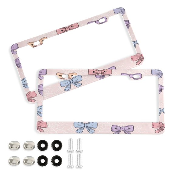 Aluminum License Plate Frame 2 Pack Car Exterior Accessory Car Tag Holder for Front Rear Plates Cars Decor Bows and Spider Webs
