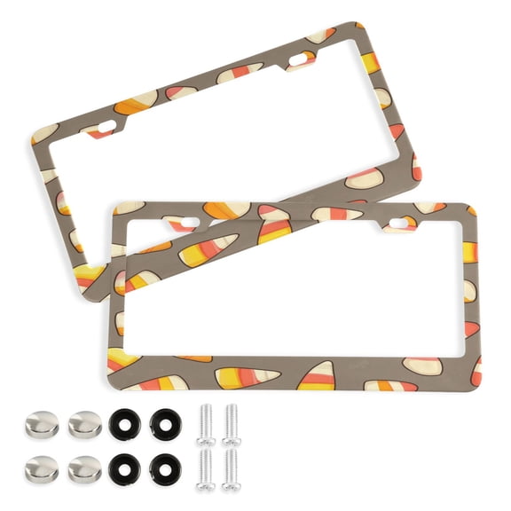 Aluminum License Plate Frame 2 Pack Car Exterior Accessory Car Tag Holder for Front Rear Plates Cars Decor Cartoon Candy Corn