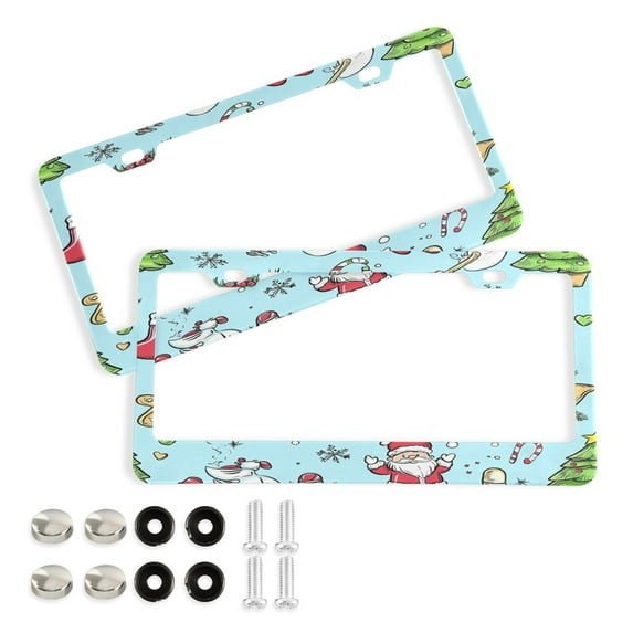 Aluminum License Plate Frame 2 Pack Car Exterior Accessory Car Tag Holder for Front Rear Plates Cars Decor Christmas Doodle Set