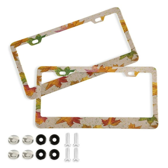 Aluminum License Plate Frame 2 Pack Car Exterior Accessory Car Tag Holder for Front Rear Plates Cars Decor Colored Autumn Leaves
