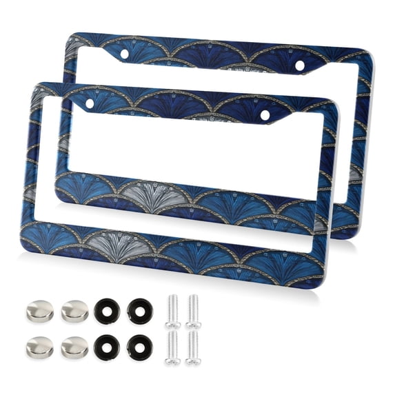 Aluminum License Plate Frame 2 Pack Car Exterior Accessory Car Tag Holder for Front Rear Plates Cars Decor Dark Blue Fan-shaped Pattern
