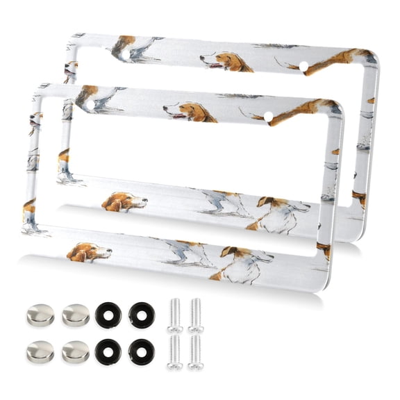 Aluminum License Plate Frame 2 Pack Car Exterior Accessory Car Tag Holder for Front Rear Plates Cars Decor Dogs in Various Poses