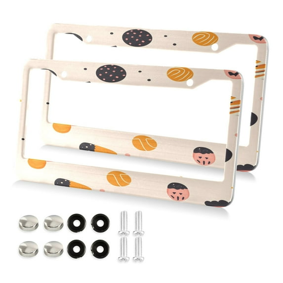 Aluminum License Plate Frame 2 Pack Car Exterior Accessory Car Tag Holder for Front Rear Plates Cars Decor Halloween Candies Pattern