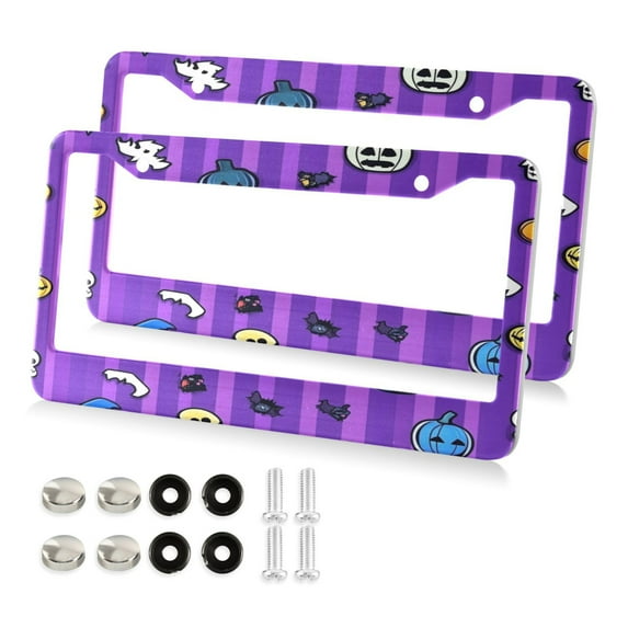 Aluminum License Plate Frame 2 Pack Car Exterior Accessory Car Tag Holder for Front Rear Plates Cars Decor Halloween-themed Cartoon Style