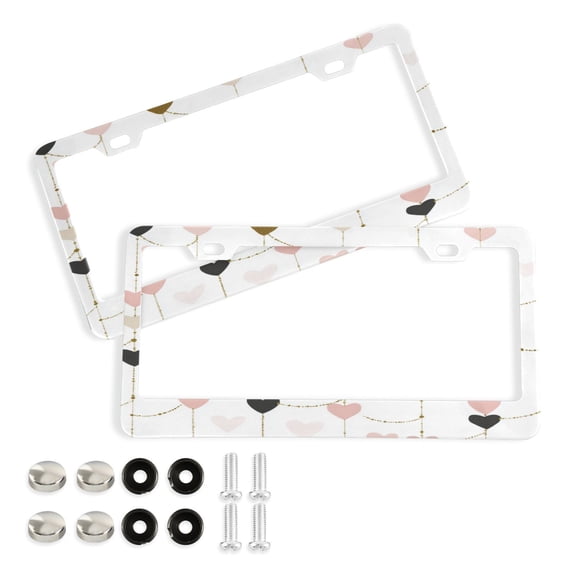 Aluminum License Plate Frame 2 Pack Car Exterior Accessory Car Tag Holder for Front Rear Plates Cars Decor Hearts and String Garland